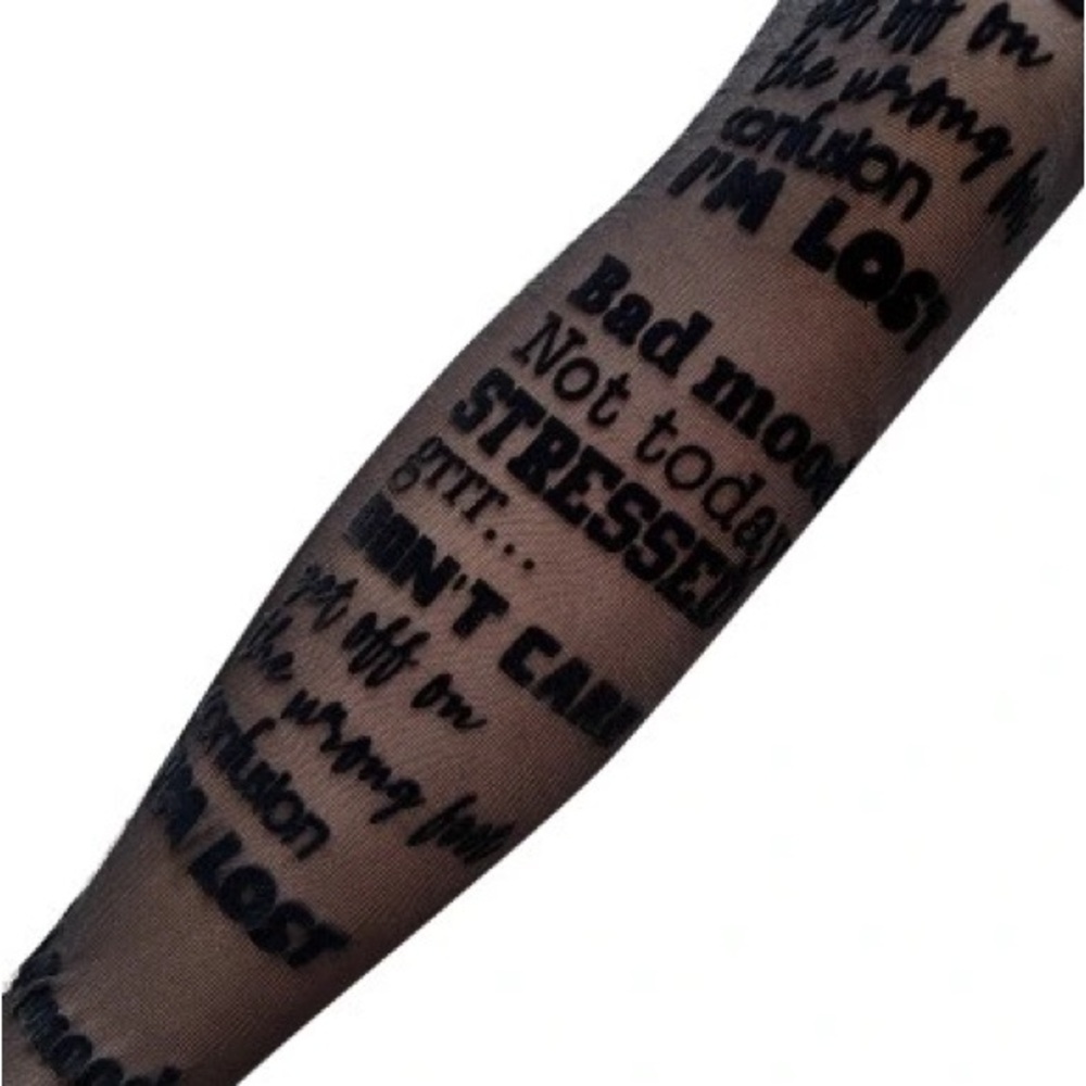 Black Text Print Sheer Sleeve